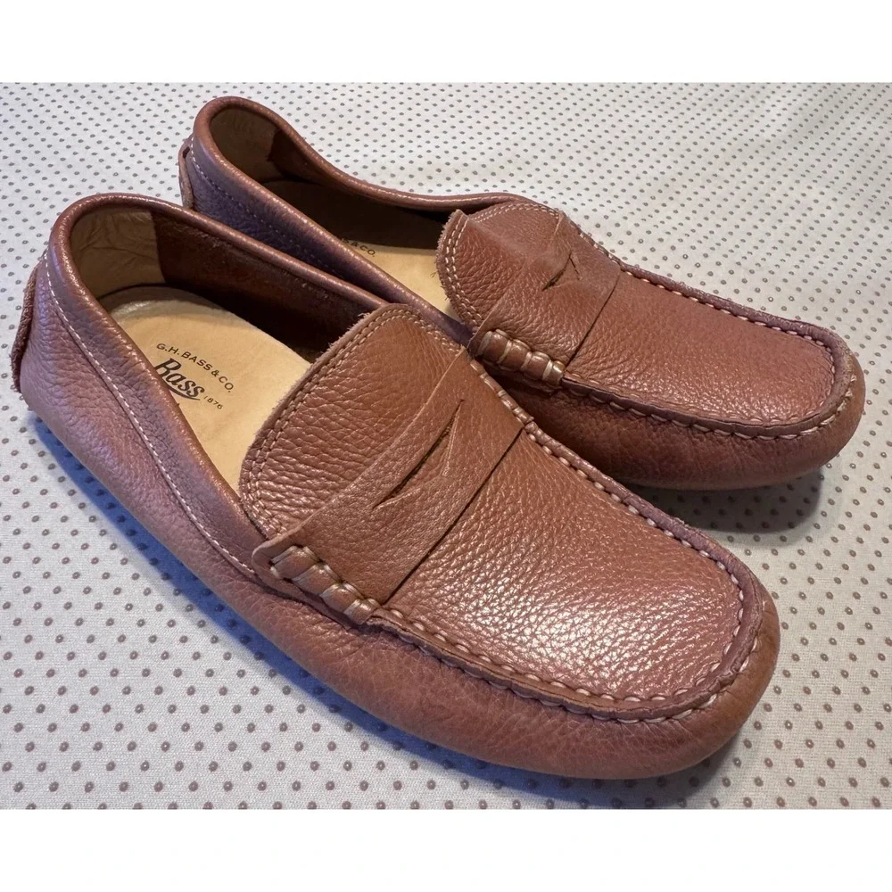 G.H. Bass Kids Leather Penny Loafers Brown Driver Shoes Size 13.5 Slip On
